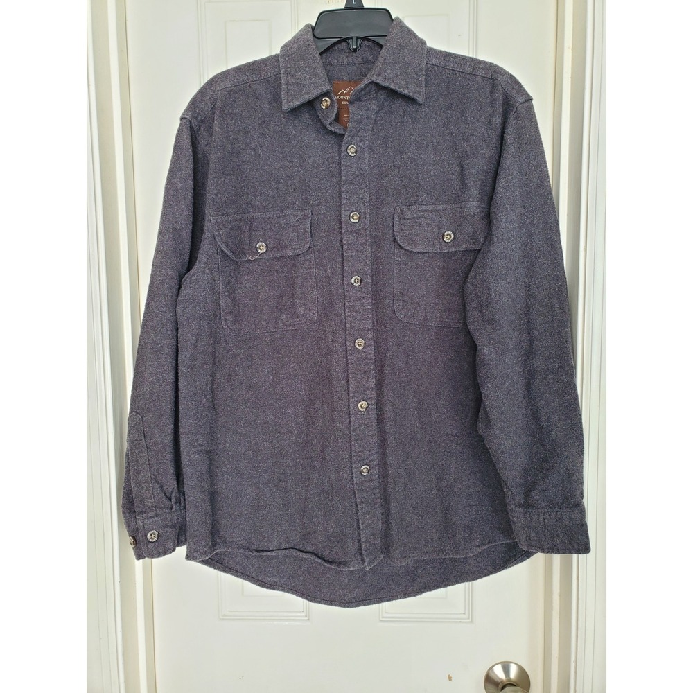 Mountain Ridge Button Down Shirt Charcoal Grey Cotton Flannel Workwear Hiking M